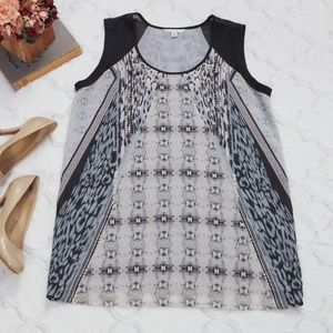CAbi Light Blue Multi Print Sleeveless Blouse